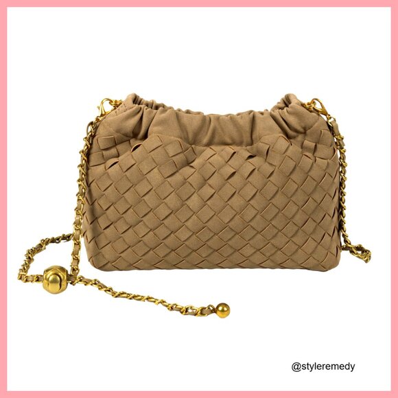 Handbags - Woven Suede Vegan Leather Crossbody Hobo Bag with Adjustable Strap